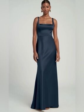 Jenny Yoo Black Ariana Crepe Satin Formal Gown Dress Bridesmaid Sleeveless